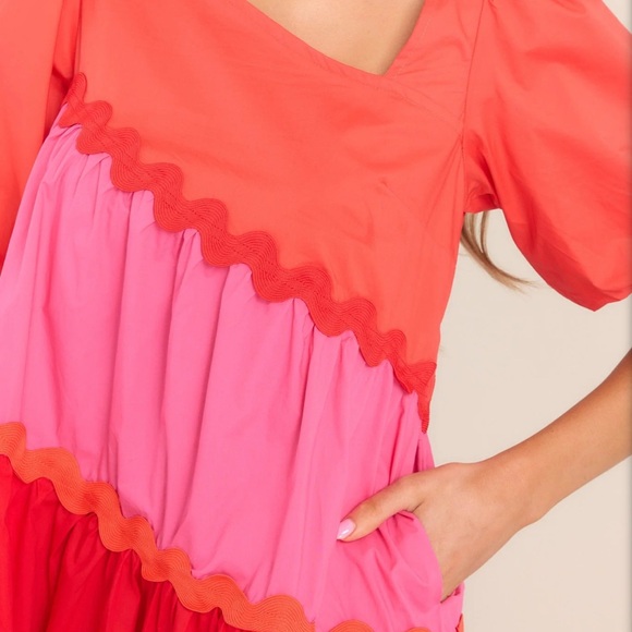 EVERYONE'S FAVORITE RED MULTICOLOR RICKRACK MINI DRESS - Picture 6 of 9